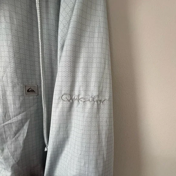 Quicksilver Jacket Windbreaker Womens Lg Hooded Full Zip Pocket Logo Silver - Picture 9 of 11